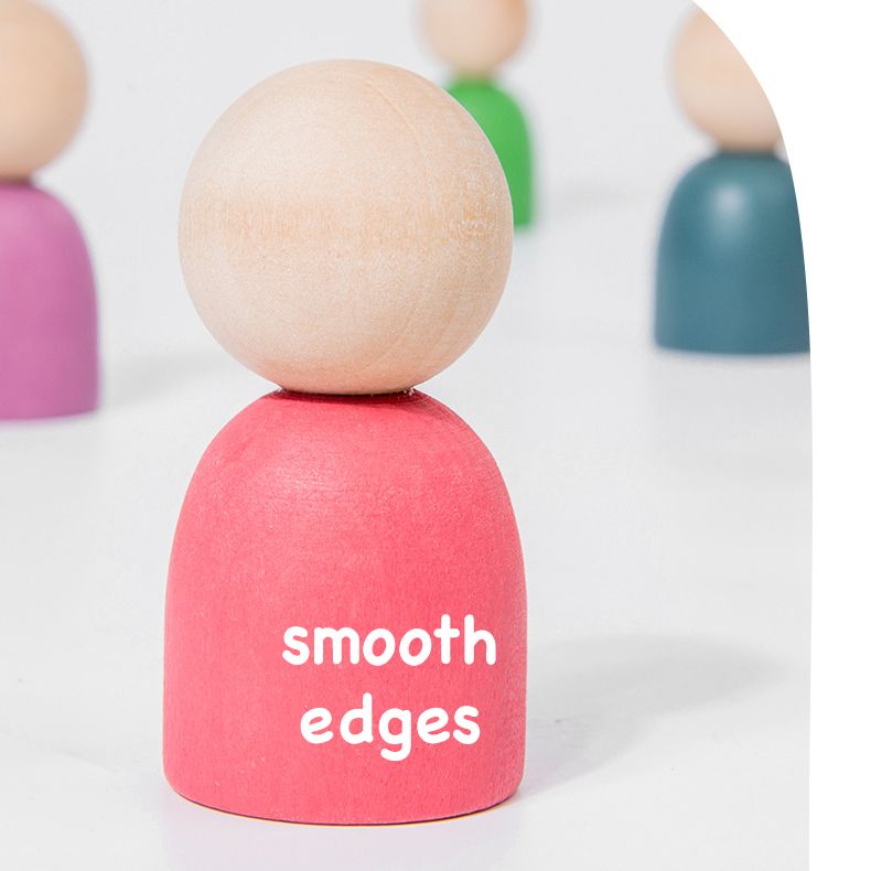 Montessori inspired Wooden colour sorting rings and mini figurines.  Early learning toy