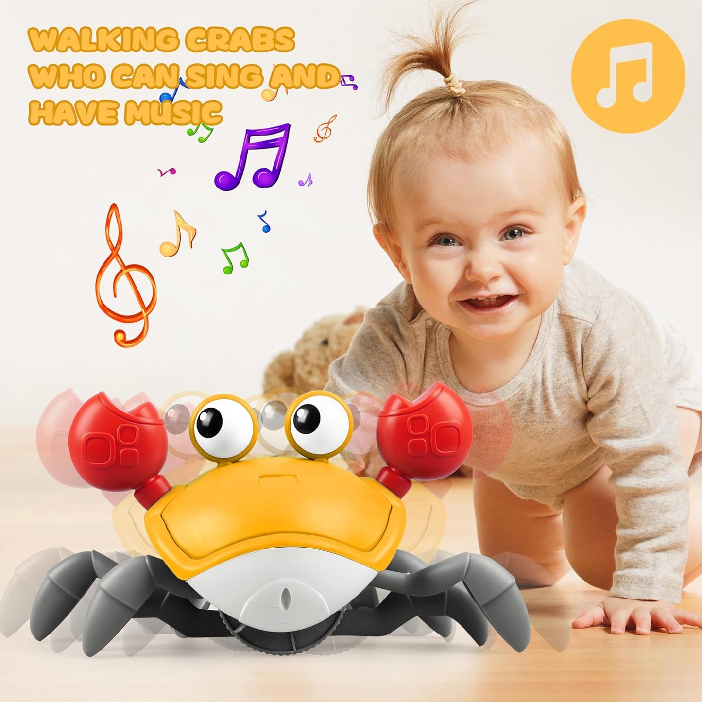 Interactive Sensing Crawling Crab Tummy Time Infant Baby Toy with Music & Sound