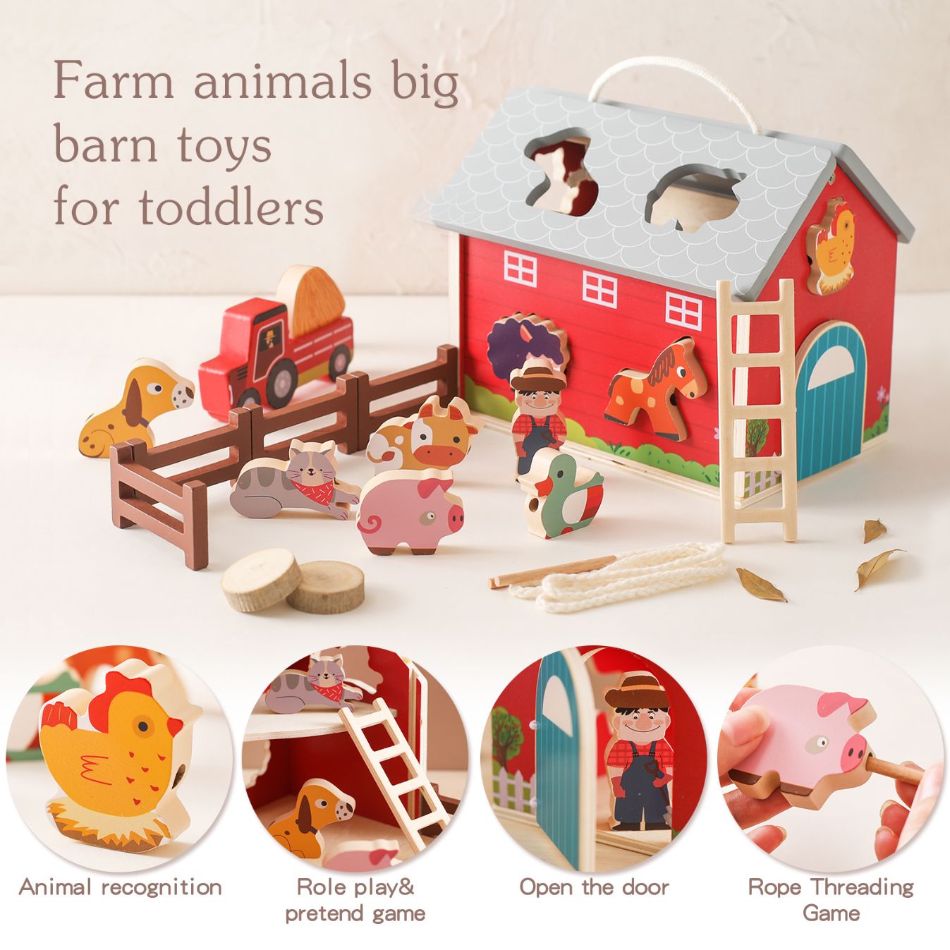 Wooden Barn Complete Farm Play Pretend Play Children Gift