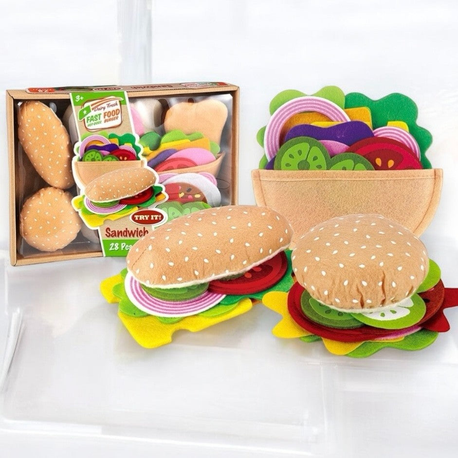 Felt Burger Sandwich Hotdog Pretend Play Kitchen Food Toy