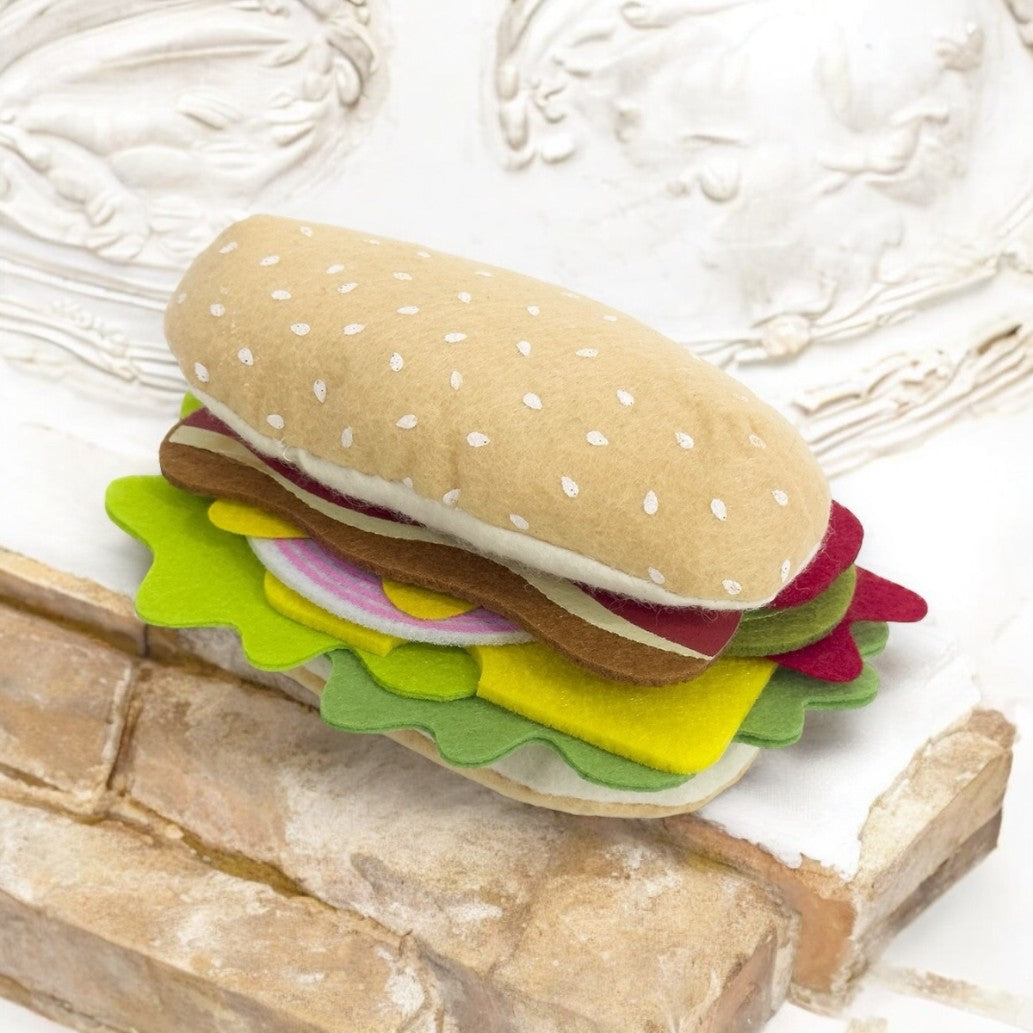 Felt Burger Sandwich Hotdog Pretend Play Kitchen Food Toy