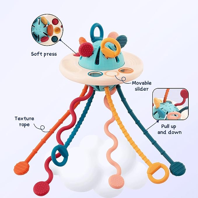 Silicone Pull String Interactive Busy UFO Fine Motor Toy