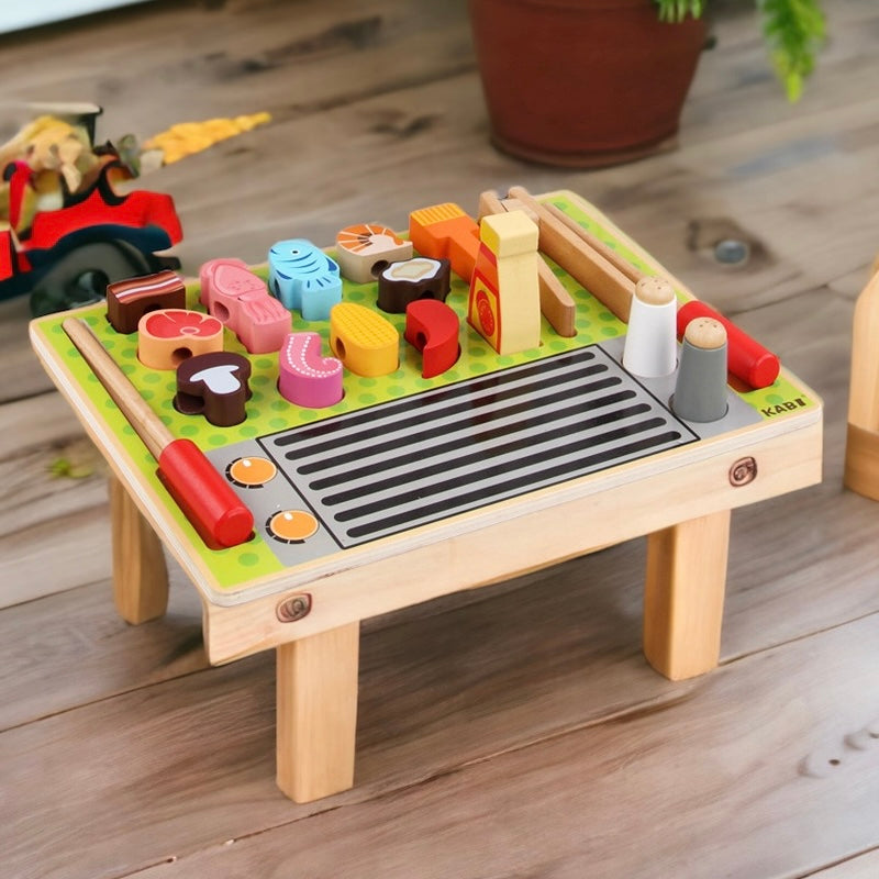 Kabi Grill Set Tray Pretend Play Set. Wooden Kitchen Food Toy.