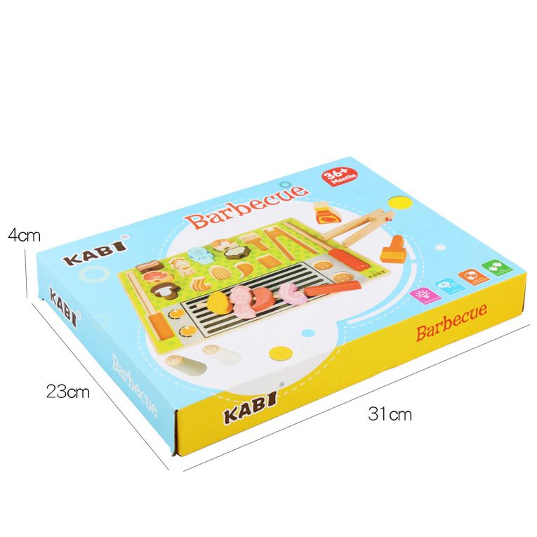 Kabi Grill Set Tray Pretend Play Set. Wooden Kitchen Food Toy.