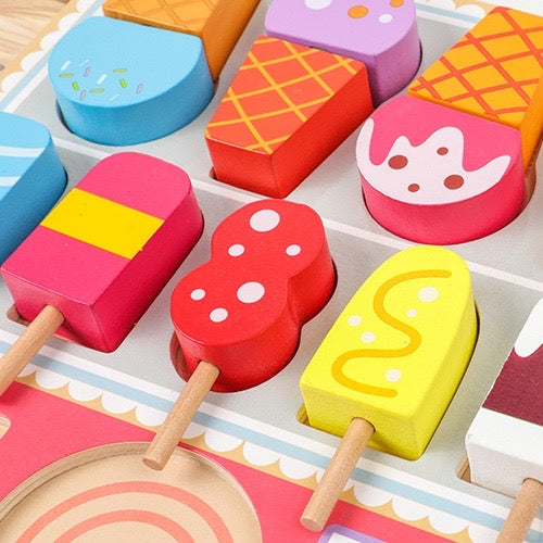 Kabi Wooden Ice cream Cutting Tray Pretend Play Set. Wooden Kitchen Food Toy.