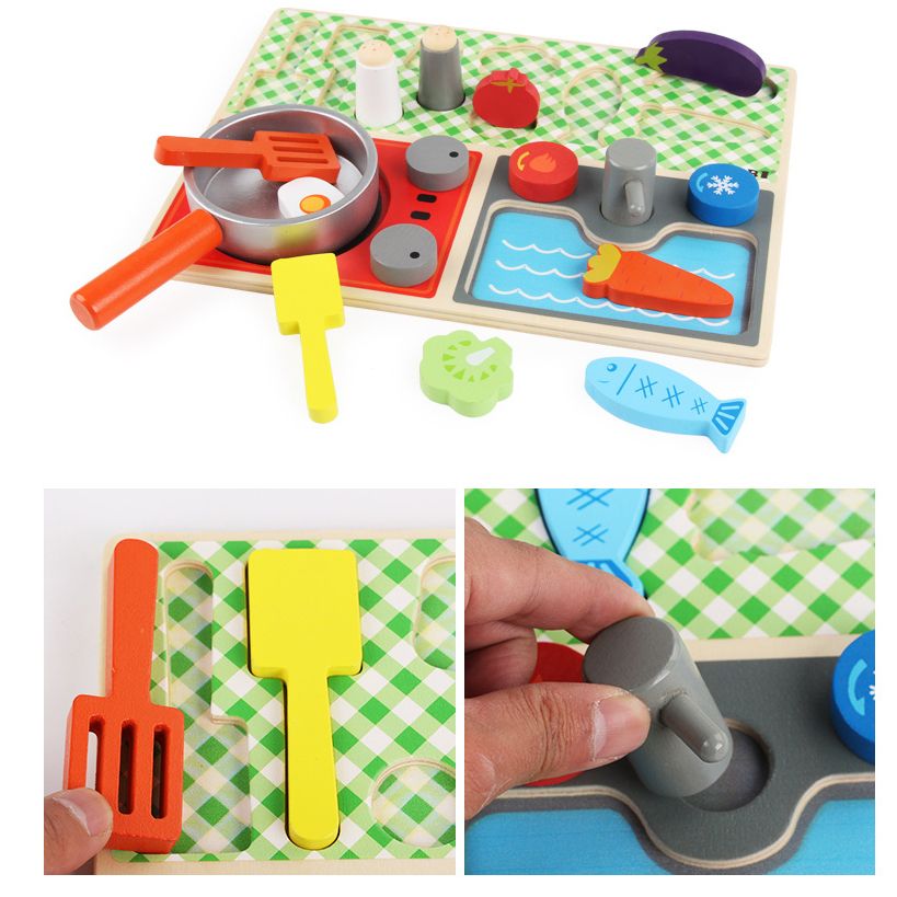 Kabi Kitchen Play Set. Pretend Play Set. Wooden Kitchen Food Toy.