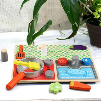 Kabi Kitchen Play Set. Pretend Play Set. Wooden Kitchen Food Toy.