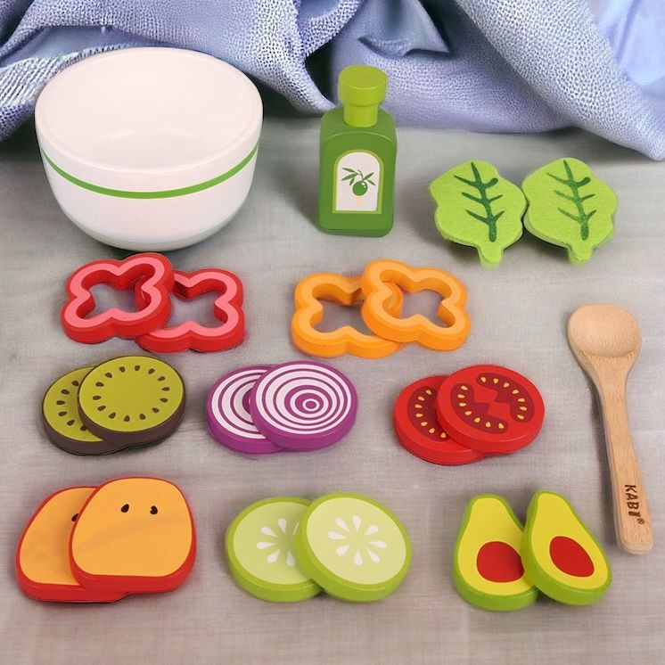 Kabi Wooden Salad Pretend Play Toy Set Kitchen Play Food