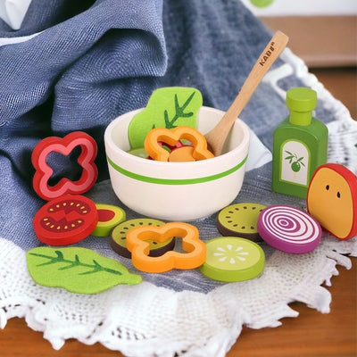 Kabi Wooden Salad Pretend Play Toy Set Kitchen Play Food