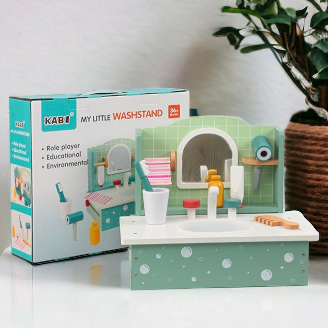 Wooden Pretend Play Wash Basin Sink with all accessories