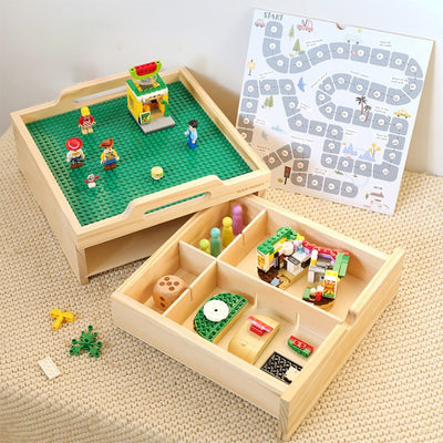 Montessori-Inspired Wooden LEGO Activity Box with Game Board