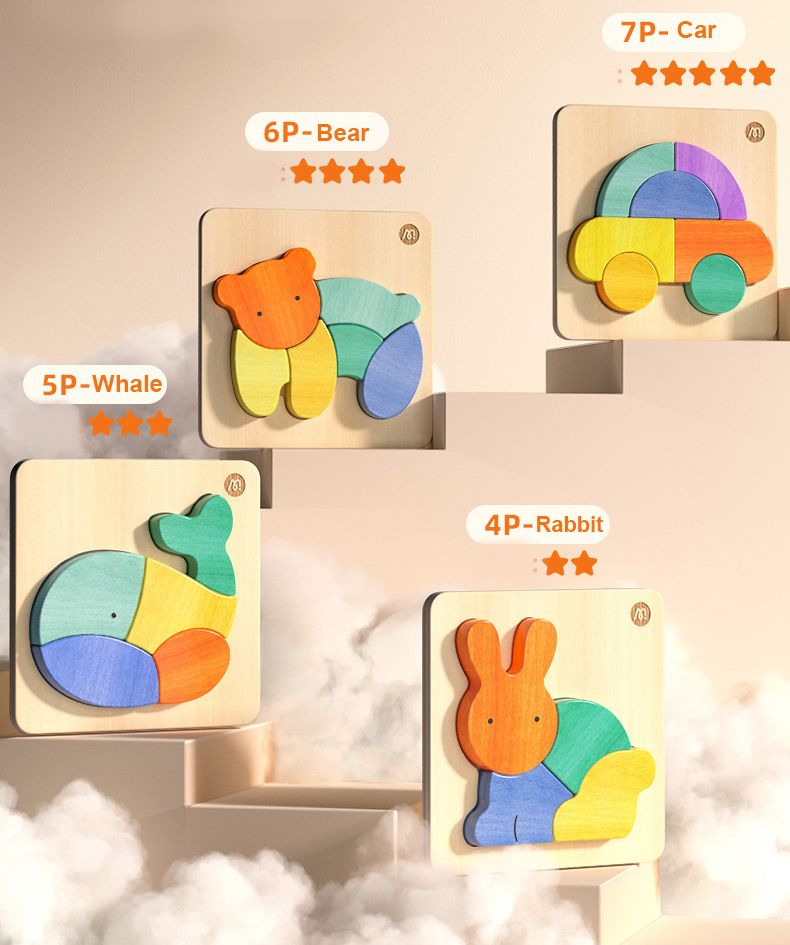 Animals Big Piece Wooden Toddler Baby Jigsaw Puzzle. 4-7pc