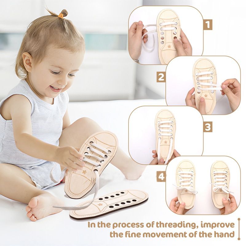Wooden Shoe Lace Threading. Early Learning Toy for Toddler