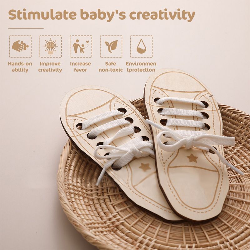 Wooden Shoe Lace Threading. Early Learning Toy for Toddler