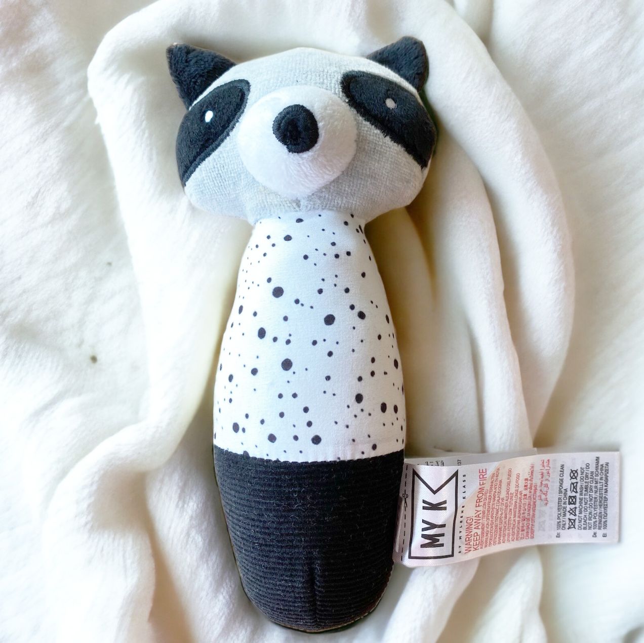 Mothercare black and white raccoon squeaker baby toy