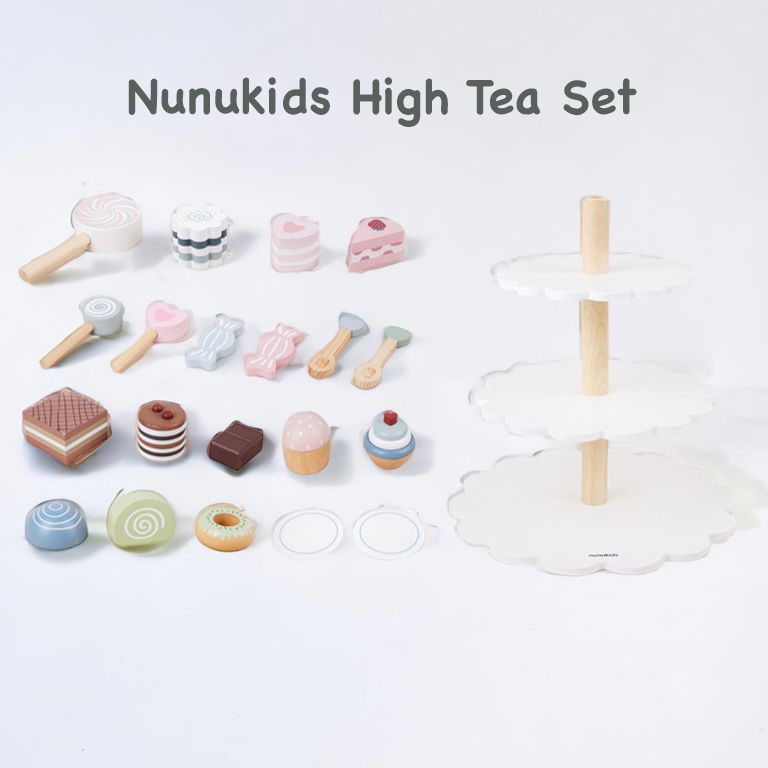 Wooden Afternoon Tea & High Tea Set Kitchen Pretend Play