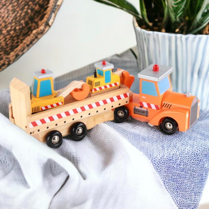 Wooden Transportation trailer, excavator, construction vehicles