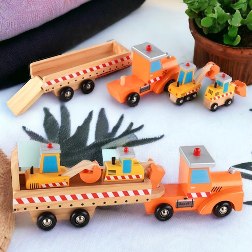 Wooden Transportation trailer, excavator, construction vehicles
