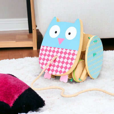 US Brand. Yookidoo. Wooden Flapping Owl Pull Toddler Toy