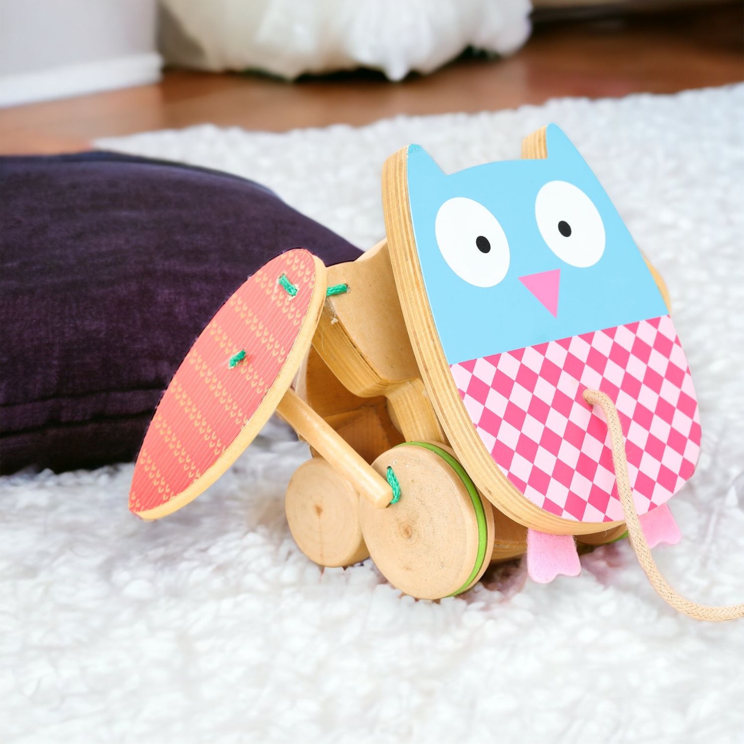 US Brand. Yookidoo. Wooden Flapping Owl Pull Toddler Toy