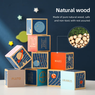 Wooden planet cubes puzzle. STEM toy