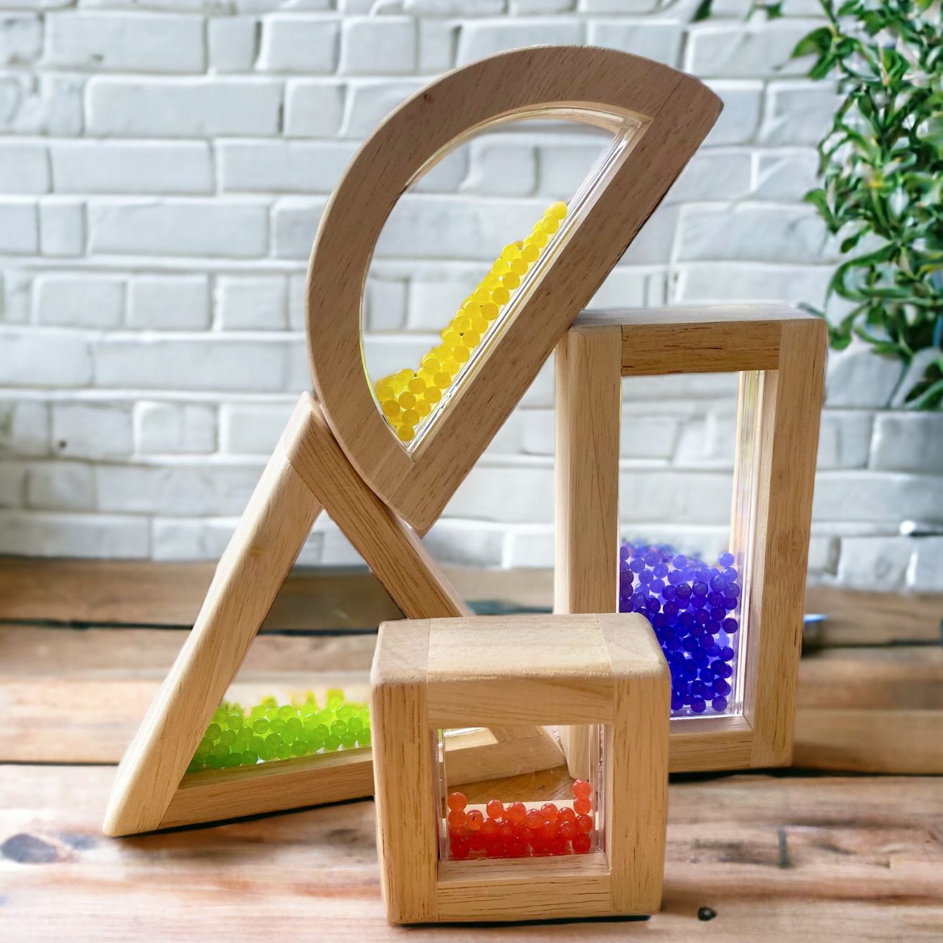 Wooden Rainbow Sensory Blocks with Colours, Sand, Liquid and Beads