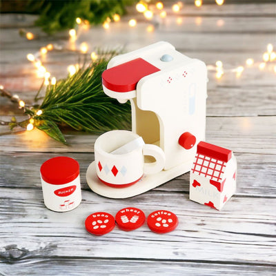 Wooden Red Kitchen Set. Toaster, Coffee Maker and Mixer