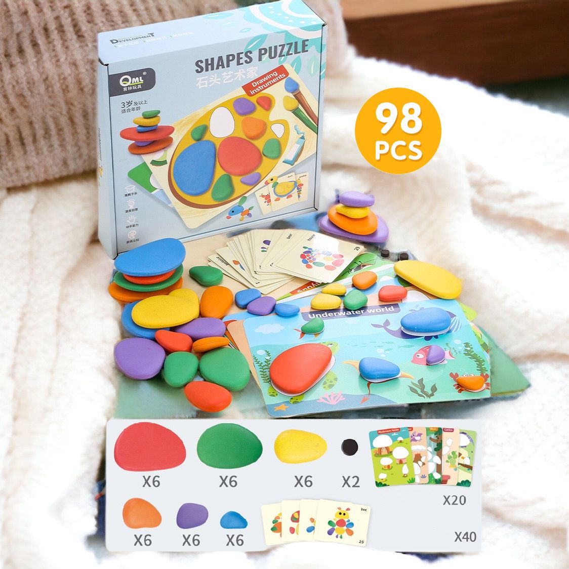 Shapes Puzzle. Stacking Colour Flat Pebbles. Educational Toy