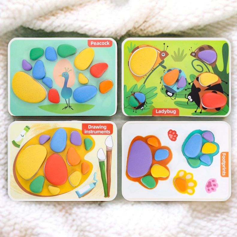 Shapes Puzzle. Stacking Colour Flat Pebbles. Educational Toy