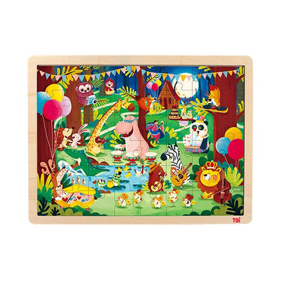 TOI Animal Party Wooden Jigsaw Puzzle Toy With Storage Tray