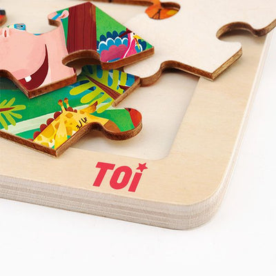 TOI Animal Party Wooden Jigsaw Puzzle Toy With Storage Tray