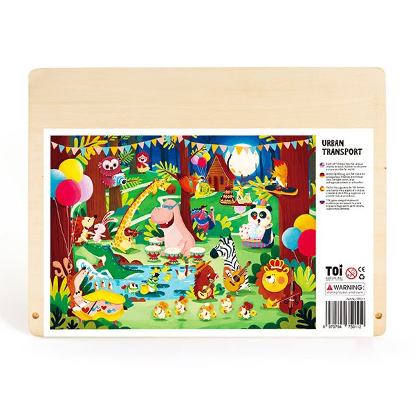 TOI Animal Party Wooden Jigsaw Puzzle Toy With Storage Tray