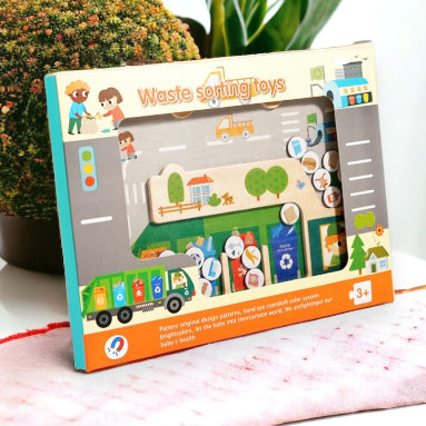 Waste sorting game board . Learn about Recycling