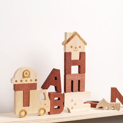 Wooden Alphabet Letters Number Blocks. Hands on creative learning