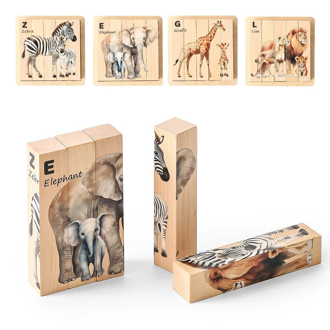 Wooden animal 4 in 1 puzzle