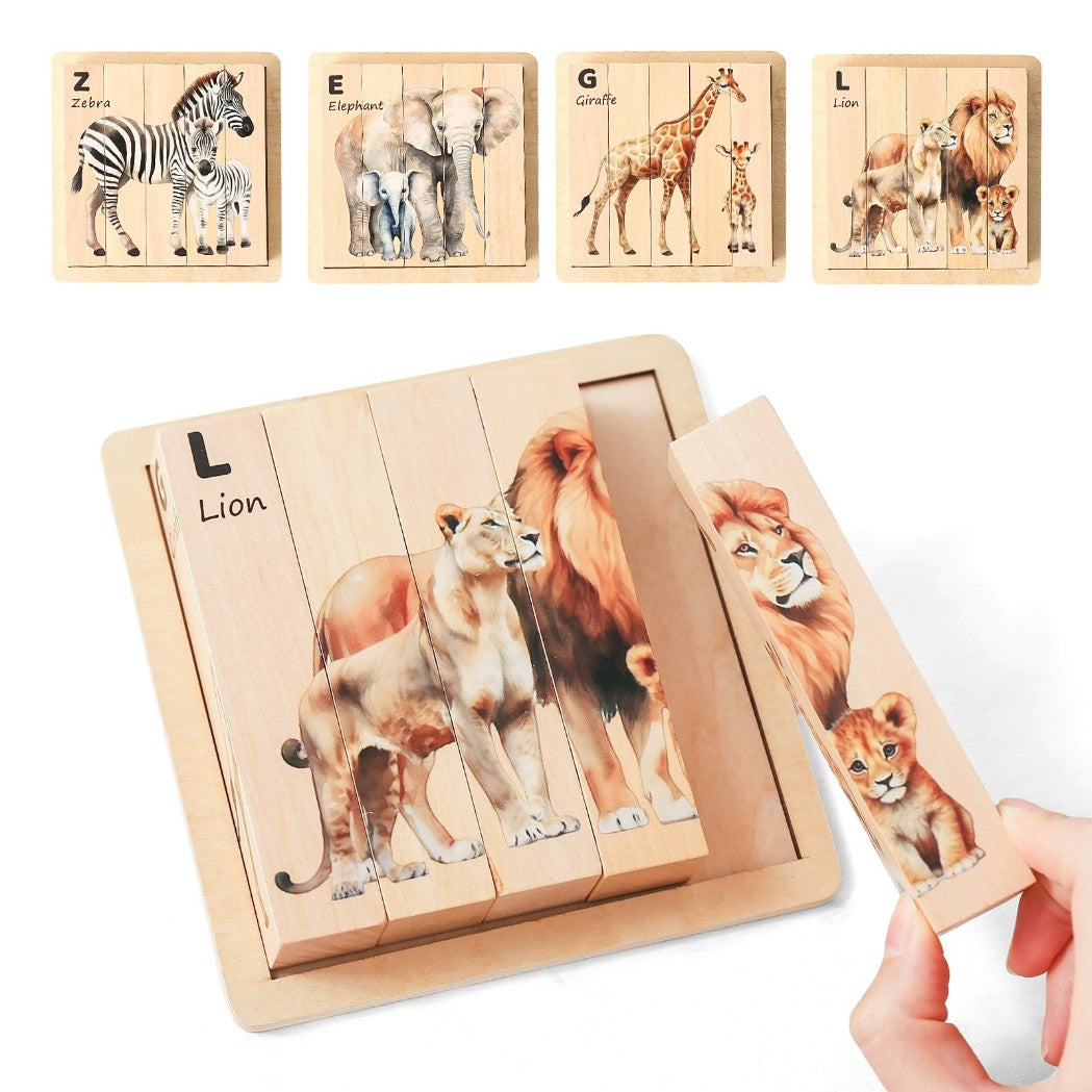 Wooden animal 4 in 1 puzzle