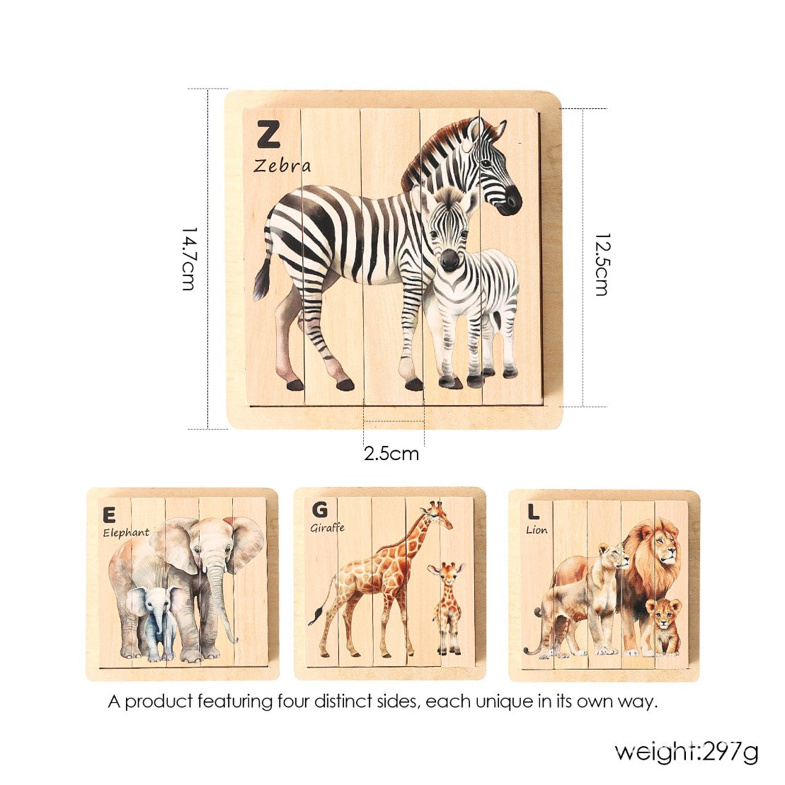 Wooden animal 4 in 1 puzzle