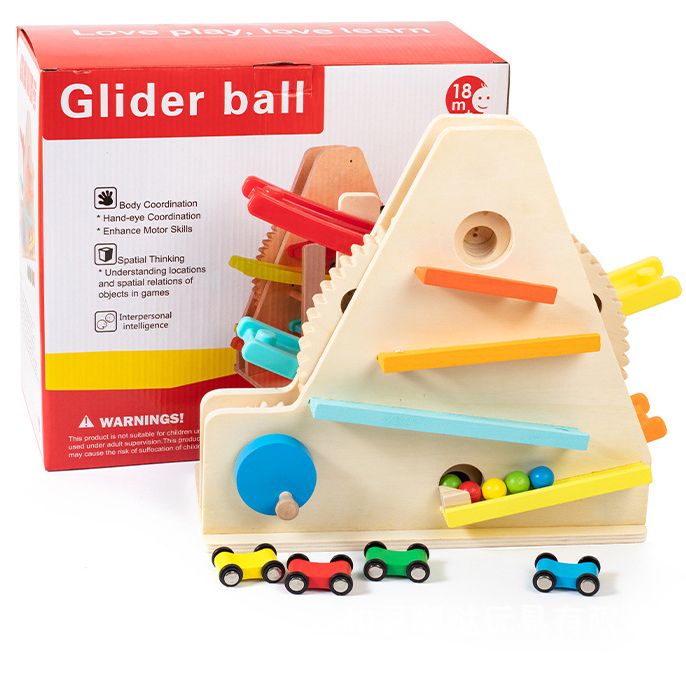 Wooden Car and Marble Glider. Turnable gear system for marble transportation