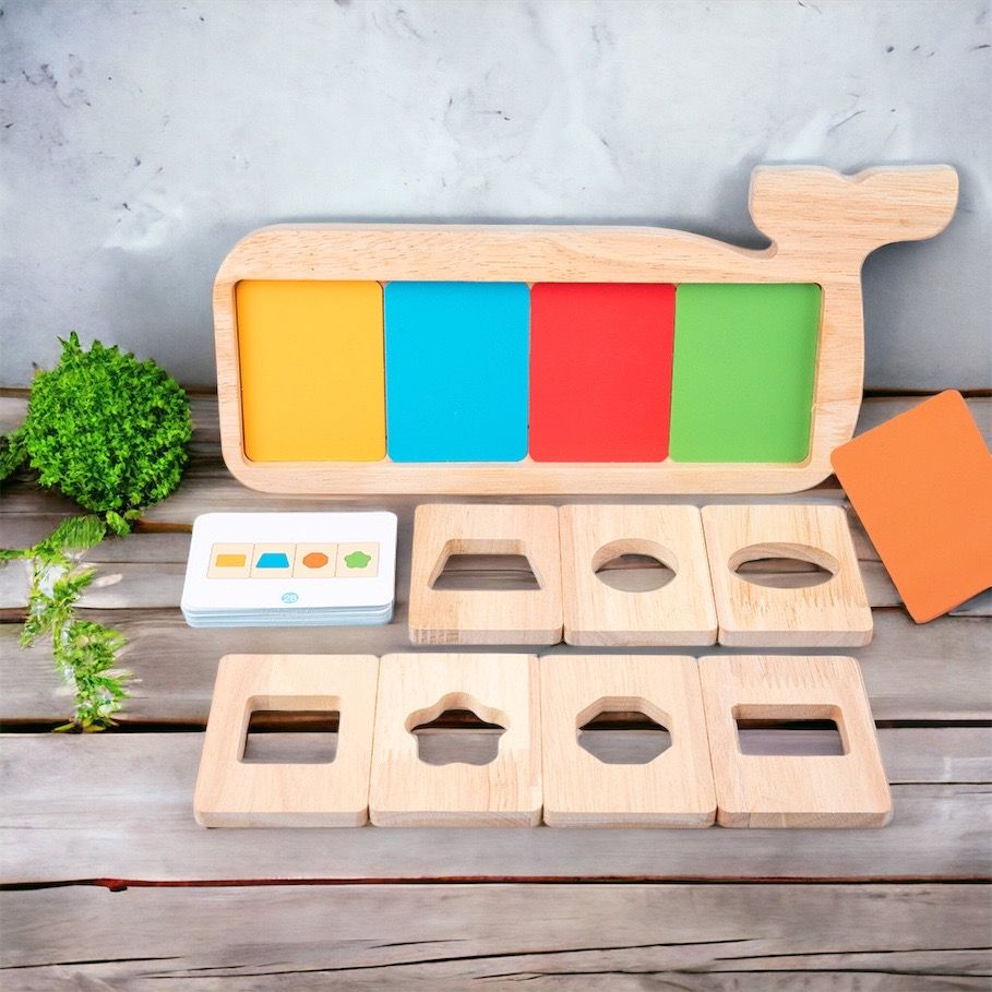 Whale Color and Shapes Sorting Toy. Montessori inspired