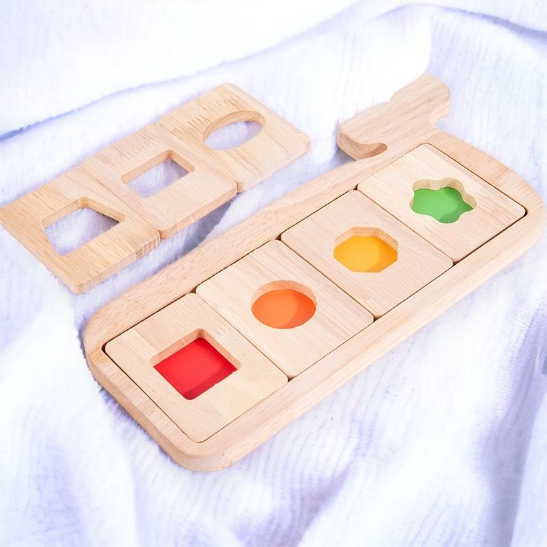 Whale Color and Shapes Sorting Toy. Montessori inspired