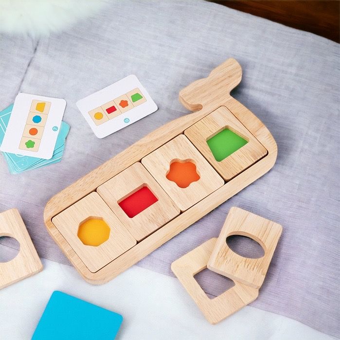 Whale Color and Shapes Sorting Toy. Montessori inspired