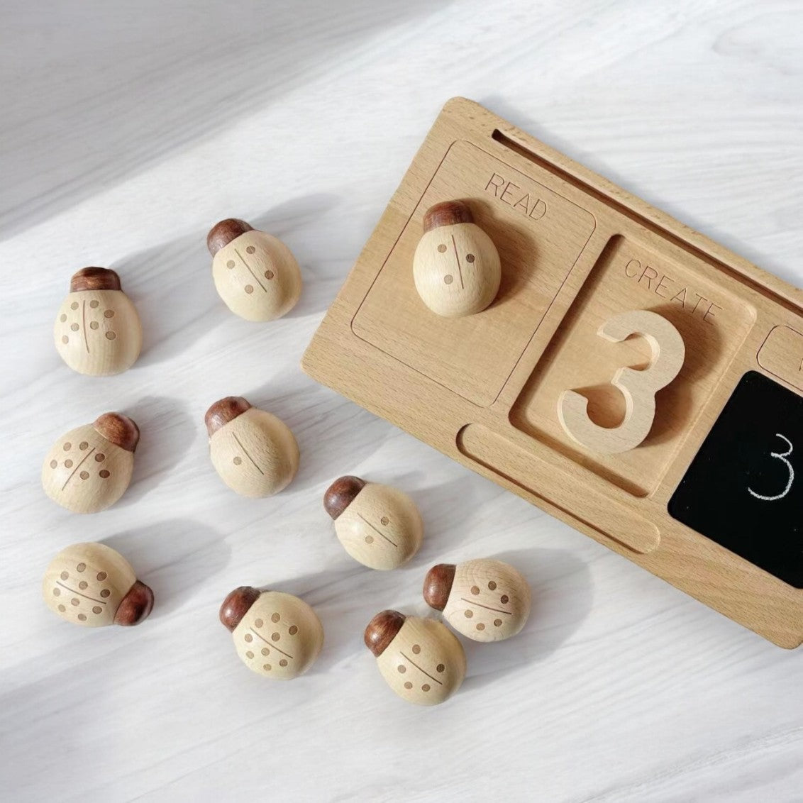 Wooden Ladybugs Counting Toy 10pc. Montessori Math Learning