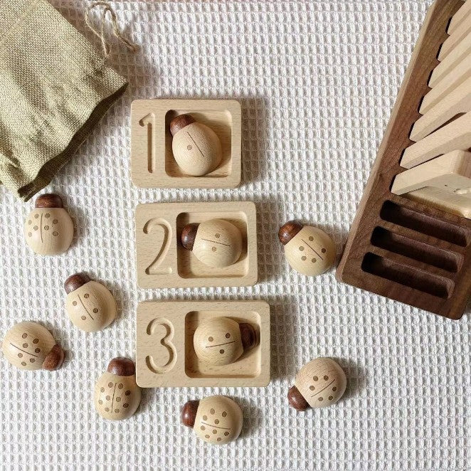 Wooden Ladybugs Counting Toy 10pc. Montessori Math Learning