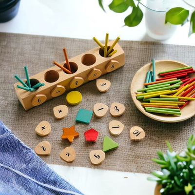Wooden Counting Sticks with Magnetic Number & Shapes. Montessori Math Toy