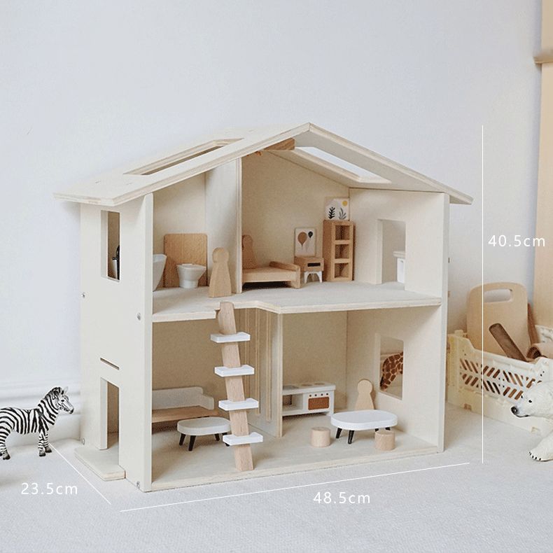 Cream coloured wooden doll house. Pretend Play Toy