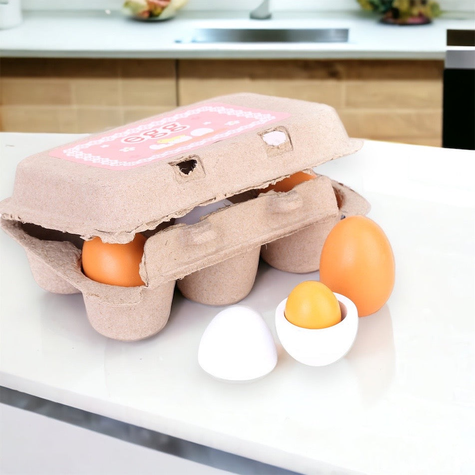 6 Wooden eggs Pretend Play set Kitchen Toy Play Food