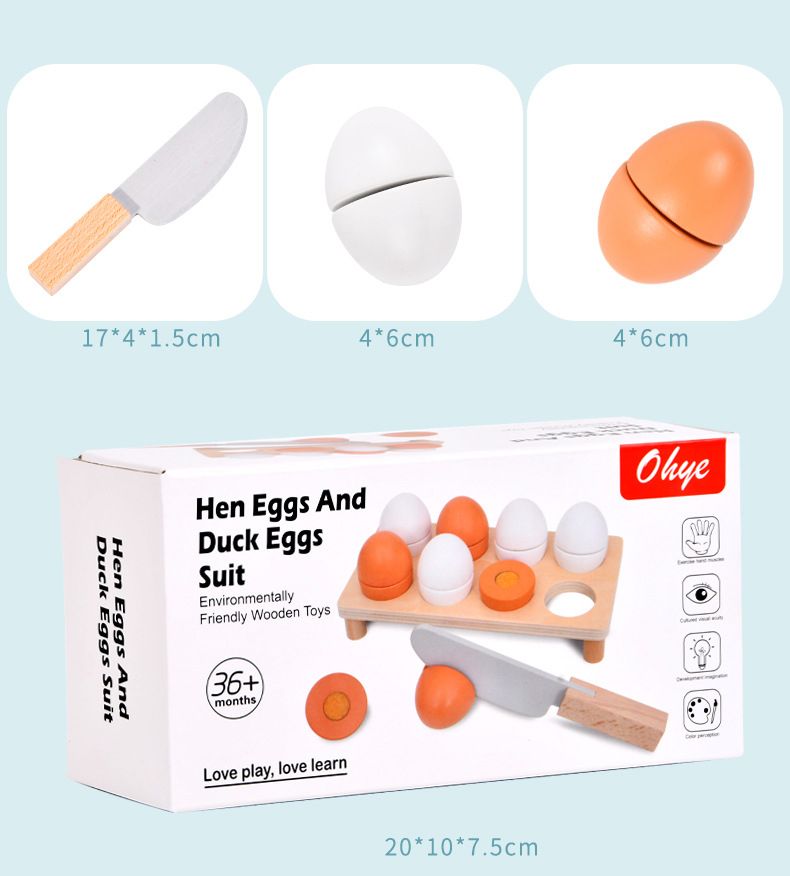 Wooden Chicken and Duck Eggs Pretend Kitchen Play Set