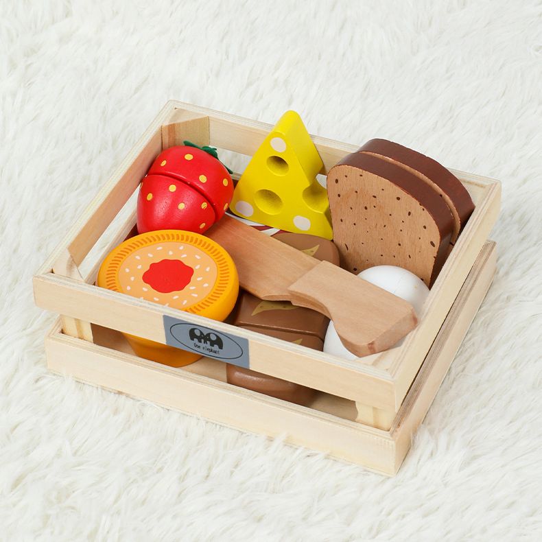 Wooden Velcro-ed Farm Food Crate Kitchen Pretend Play Set