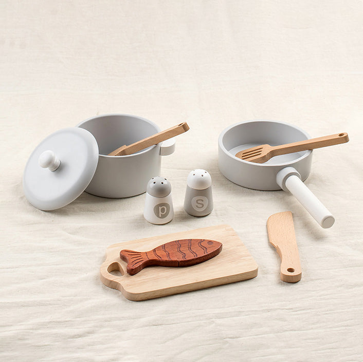 Wooden Cooking Pretend Play Set. Wooden Kitchen Food Toy.