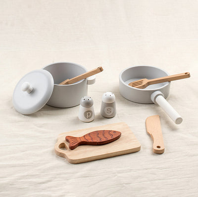 Wooden Cooking Pretend Play Set. Wooden Kitchen Food Toy.